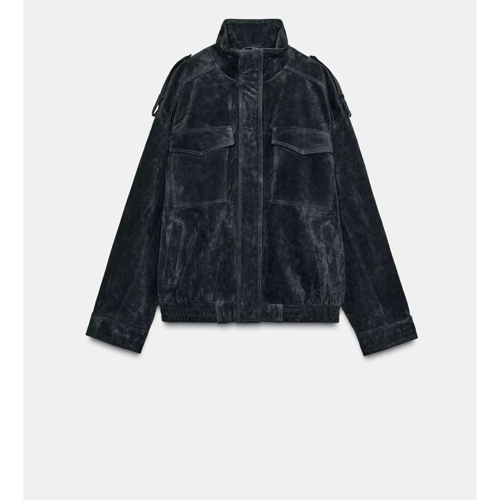 Viral Zara 100% SUEDE LEATHER JACKET WITH POCKETS NWT